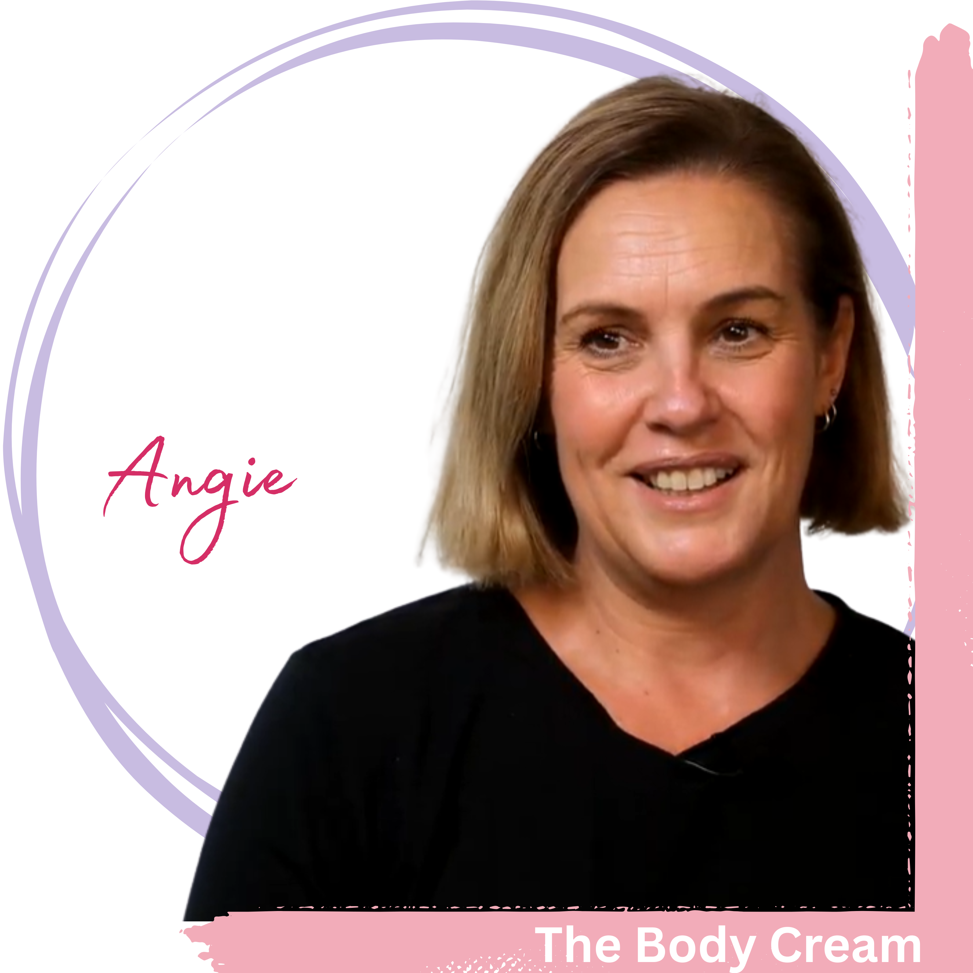 Angie smiling, using One Truth 818 anti ageing skincare routine with TAM-818 body cream.